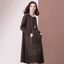 法米姿 秋冬新款毛織連衣裙中長款圓領打底衫99345