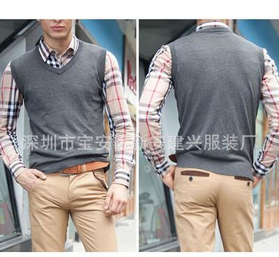 新款商務(wù)男士套頭無袖毛衣 純色純棉，來版定做，來圖起